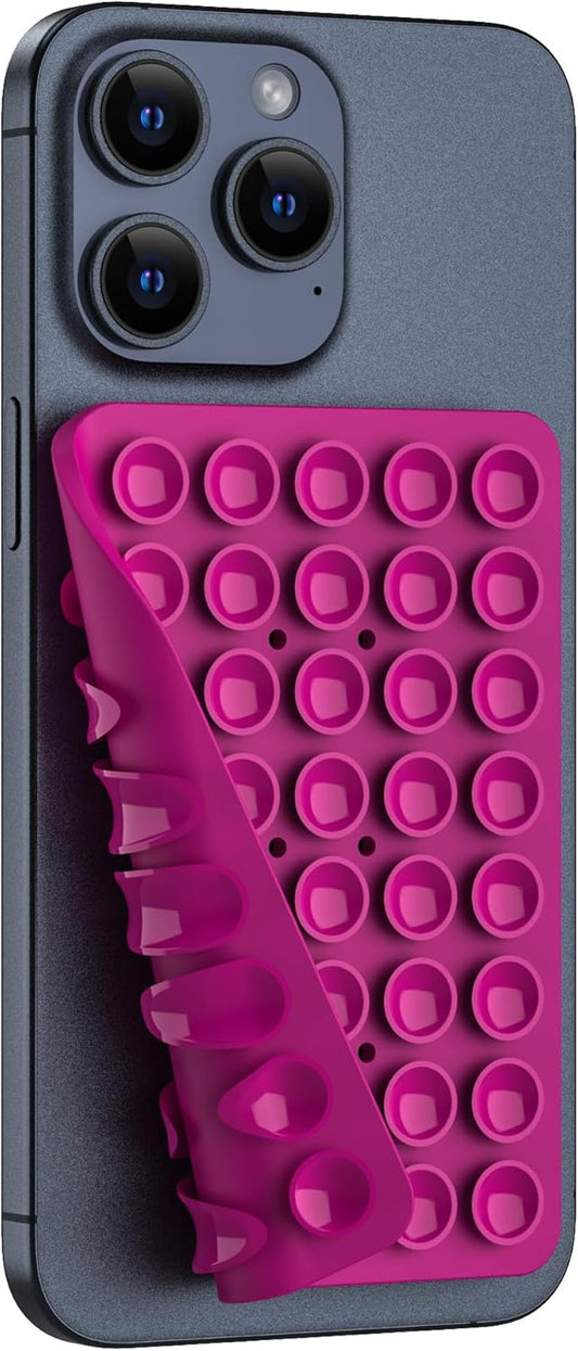 Silicone Double Sided Suction Phone Case Mount, Detachable Hands Free & Strong Grip Holder for Selfies & Videos, Compatible iPhone Android (Rose Red, 1Pack)