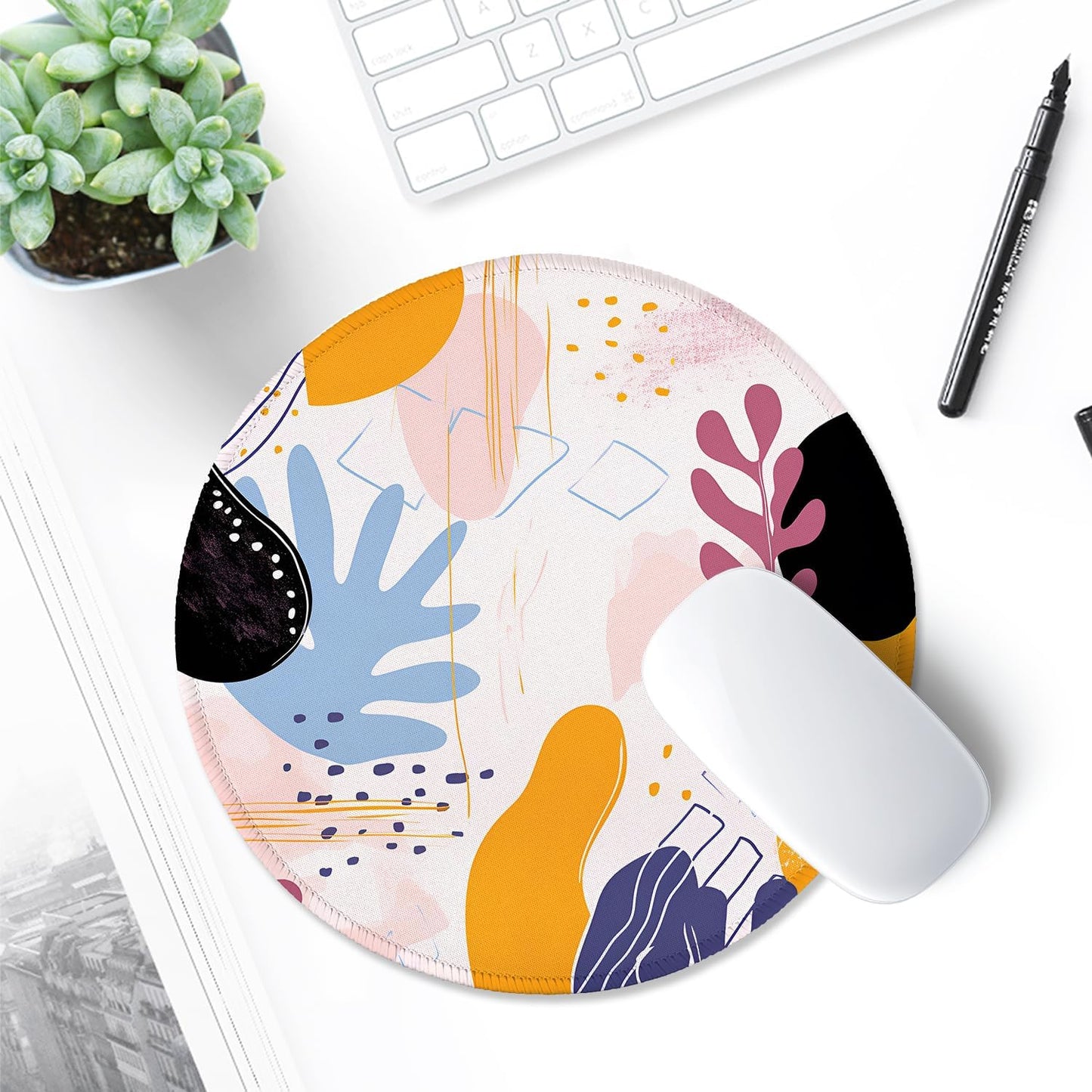 ITNRSIIET Round Mouse Pad with Stitched Edge Premium-Textured Waterproof Non-Slip Rubber Base Desktop Protection Mat Diameter 8.7 inches, Floral Fantasy