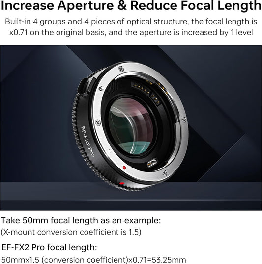 VILTROX EF-FX2 Pro Auto Focus Lens Adapter 0.71x Focal Reducer Speed Booster Adapter Compatible with Canon EF Mount Lens to Fuji X-Mount Camera X-T3 X-T2 X-T20 X-T10 X-T100 X-PRO 2 X-E3 X-A20
