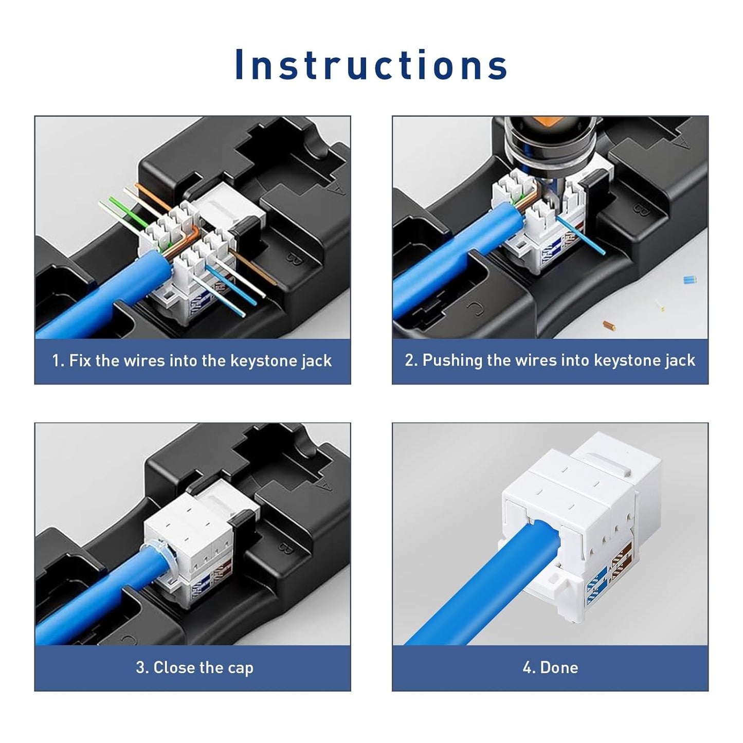 25-Pack 10Gbps Cat6 Keystone Jacks, RJ45 Keystone Jack, Ethernet Keystone Jack in White with Punch Down Tool and Punch Down Stand Tool