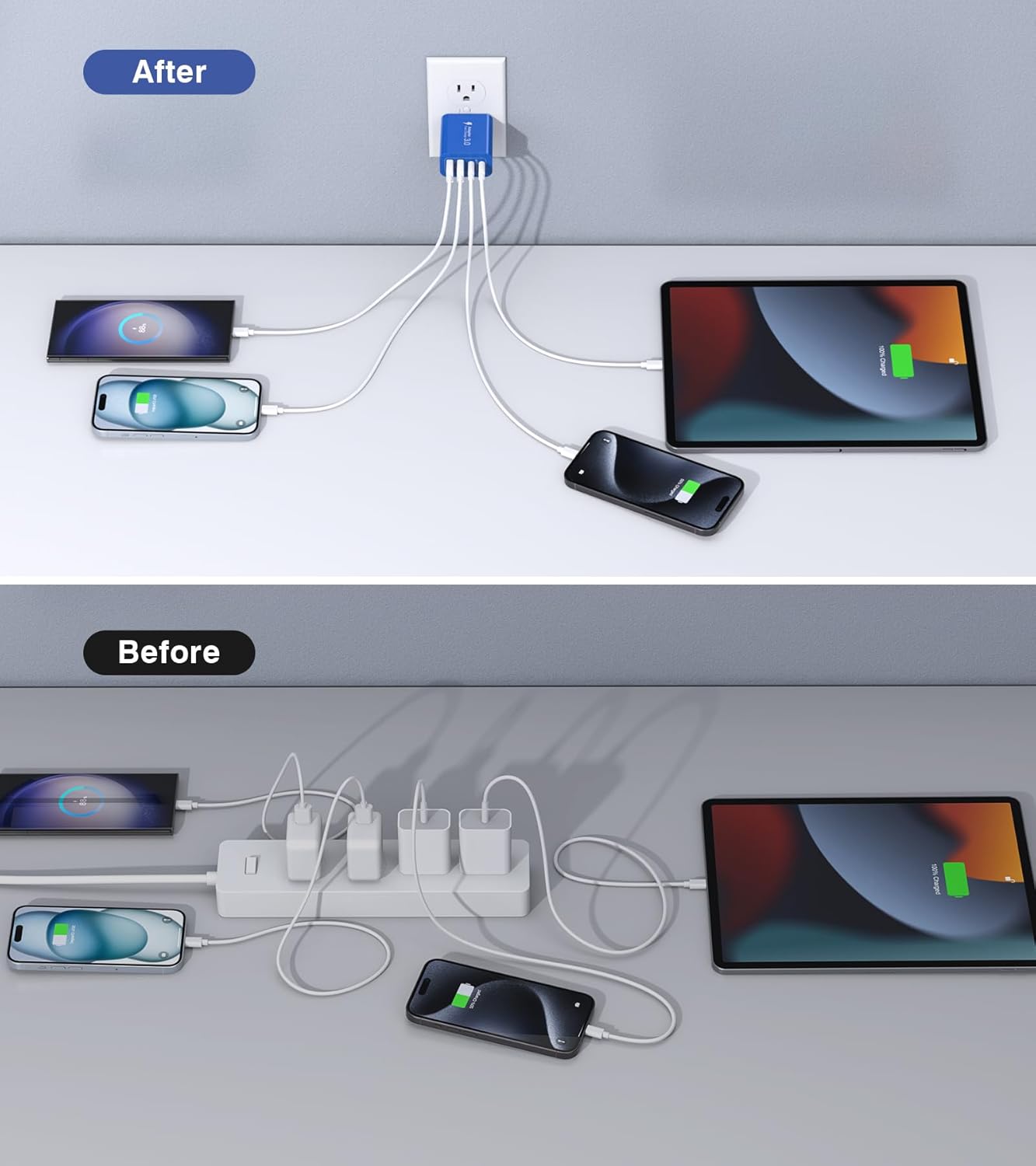 40W USB C Super Fast Charger Cube, 2 Pack PD + QC Charging Block Power Adapter 4 Port Wall Mount Plug for iPhone 16 15 14 13 12, Motorola, LG, Google Pixel 6a/6 Pro/6/5a/5/4/4A Box Brick (Dark Blue)