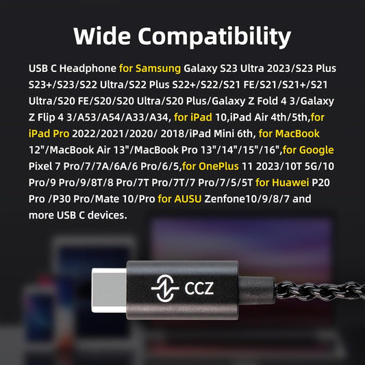 CCZ DC01 Pro USB C Headphones Wired Type-C in Ear Monitor Headphone, Professional USB C Wired Earbuds Super Bass Gaming IEMS with 1DD Patent Ear fin Ear tips for Singer Musician (Black, USBC-With Mic)