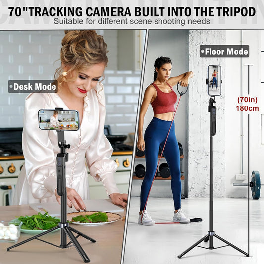 Auto Face Tracking Tripod 360 Rotation with Stand,Android and iPhone Tripod Holder with Remote and Gesture Control, No App,Built-in Tracking Camera Selfie Stick for Vlog Video Recording Tiktok