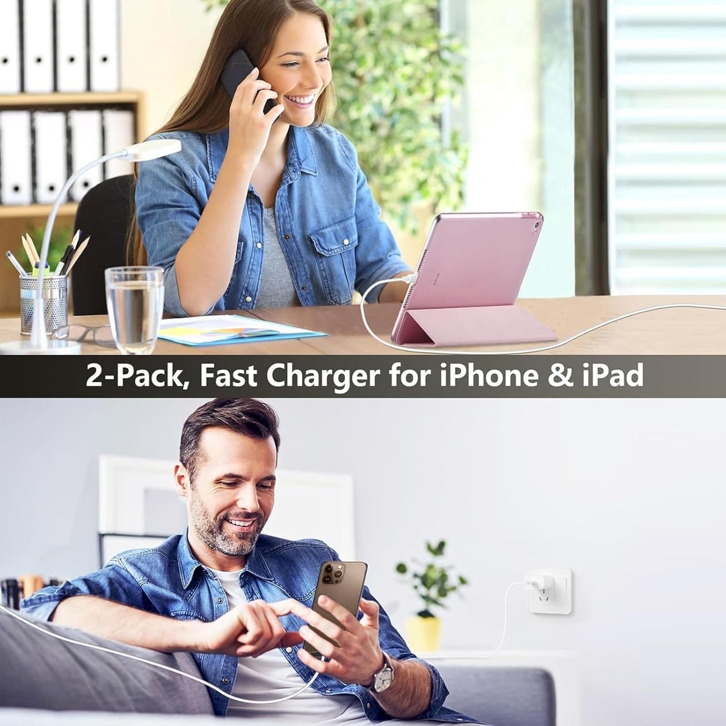 iPhone 16 15 Charger Fast Charging, 2Pack 20W Apple USB C Fast Charger Wall Adapter Blocks & 2Pack Fast Charging Cable Cord for iPhone 16 Pro Max/16e/15 Pro/15 Plus,iPad Air/Pro,AirPods