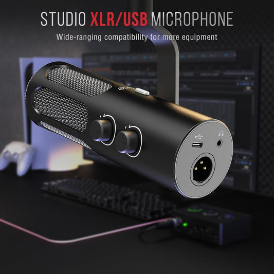 FIFINE XLR/USB Podcast Dynamic Microphone for Streaming, Studio XLR Microphone, PC Streamer Mic All Metal with Mute Button, Headphone Jack, for Vocal Voice Over Music Recording-AmpliTank Tank3