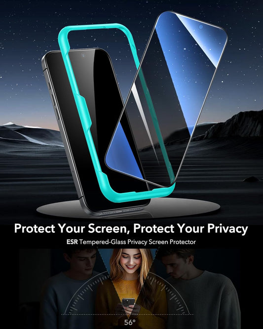 ESR 3 Pack for iPhone 16 Pro Max Privacy Screen Protector, Anti-spy Tempered-Glass Privacy Screen Protector with Easy Installation Tool, Micro-Curved Edges, Case Friendly