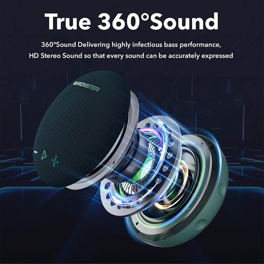 Monster Bluetooth Speaker, IPX8 Shower Speaker Waterproof, Bluetooth 5.4 with Loud HD Sound and Robust Bass, Extra Long Playtime Punchy, for Home, Beaches Portable Wireless Outdoor Speakers