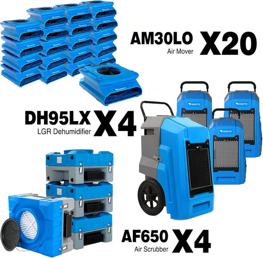 MOUNTO Water Damage Restoration Combo Package Deals (20xAir Mover, 4x Air Scrubber, 4x LGR Dehumidifiers)