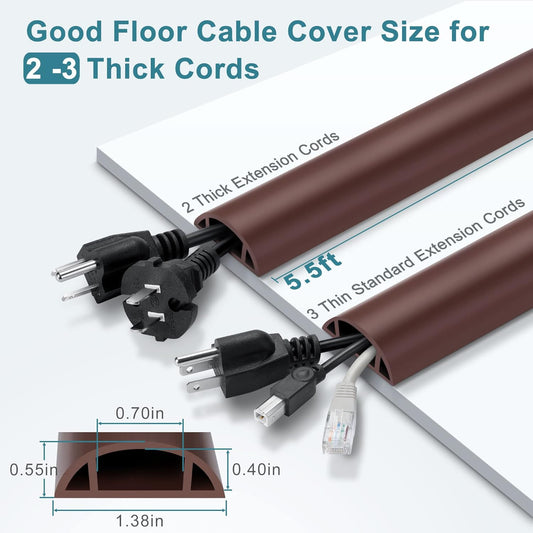 5.5FT Floor Cord Cover, Brown Soft Cable Cover Floor, Large Size Extension Cord Covers for Floor, Power Cord Protector Floor Wire Cover - Cord Channel Diameter: 0.7" (W) x 0.4" (H)