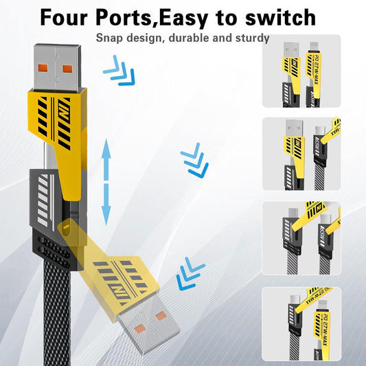 2Pack 4 in 1 Fast Charging Cable, Transferring Data, 6.65 Ft, Braided Cable 65W, USB C USB A and IP, Multiple Charging Cable for Phone/Pad/More