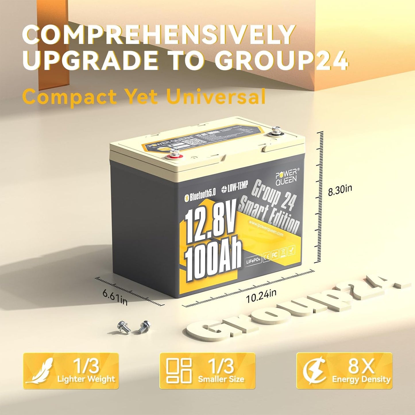 Power Queen Bluetooth 12V 100Ah LiFePO4 Battery with 14.6V40A LiFePO4 Battery Charger, Group 24 Deep Cycle Battery, 100A BMS with Low-Temp Cut-Off Protection for RV, Trolling Motors, Solar System