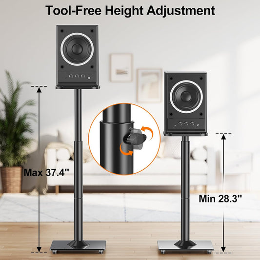ELIVED Universal Speaker Stands Height Adjustable 28"-37.4", Bookshelf Speaker Stand Pair for Satellite Studio Large Speakers Up to 22 lbs, Surround Sound Speaker Stand with Cable Management, Black