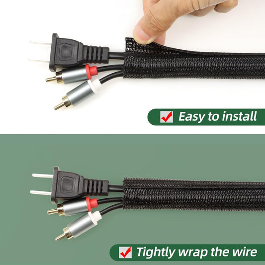 Split Wire Loom Tubing, Cable Protector Sleeve, Braided Cable Management for TV/Computer/Home Theater/Engine Bay, Cord Protectors from Pets No Chew (Black, 1/2"-10ft)