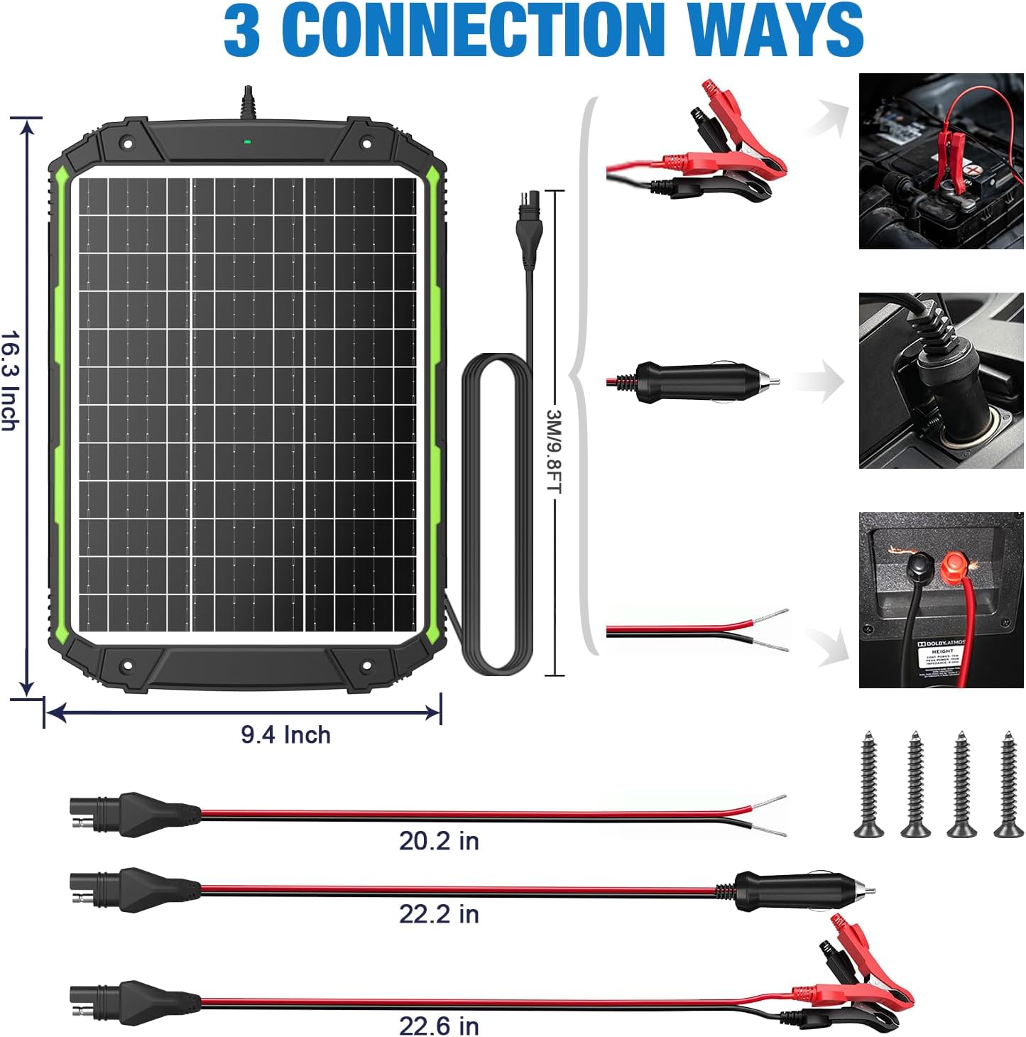 Sun Energise 25W 12V Solar Powered Battery Charger & Maintainer, Built-in Smart MPPT Charge Controller, Waterproof 25 Watt 12 Volt Solar Panel Trickle Charging Kits for Car Auto Boat RV Marine Trailer