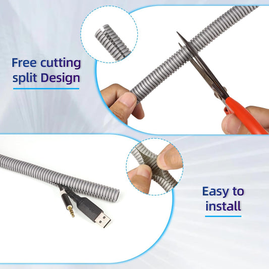 Split Wire Loom Tubing, 10,25ft Cord Protectors from Pets No Chew, Flexible Wire Covers Cord Protectors, Protective Split Cable Sleeve for Automotive Home Industrial Wires(Grey, 0.46inch-25ft)