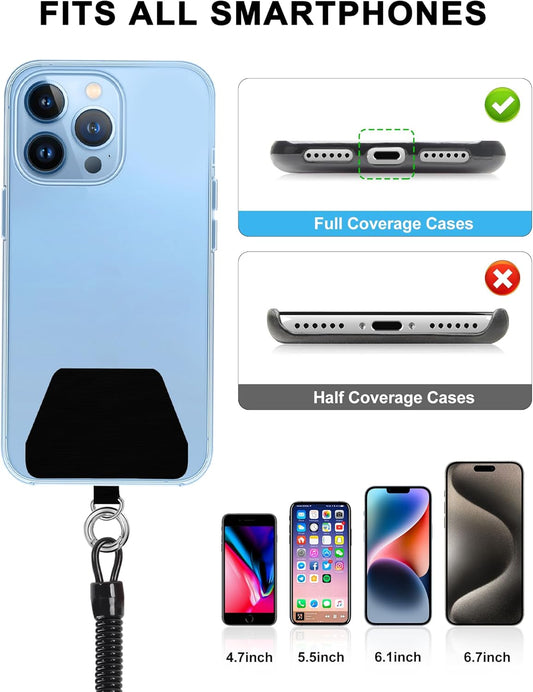 SHANSHUI Phone Tether Lanyard, Strong Spring Rope Climbing Hook, 4x Phone Tether Tabs Free Your Hand Stylish Phone Chain Strap for All Smartphones - 2PCS Black White