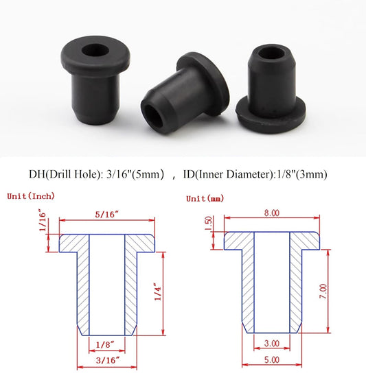 40 pcs 3/16" Drill Hole,1/8" ID Black Silicone Top hat Rubber Grommets for Wiring,Automotive,Firewall,Hole Plug,Desk,Screw,Water and Gas Pipe,Drain,House Siding,Cable Bushing,Glass,Wire Plug