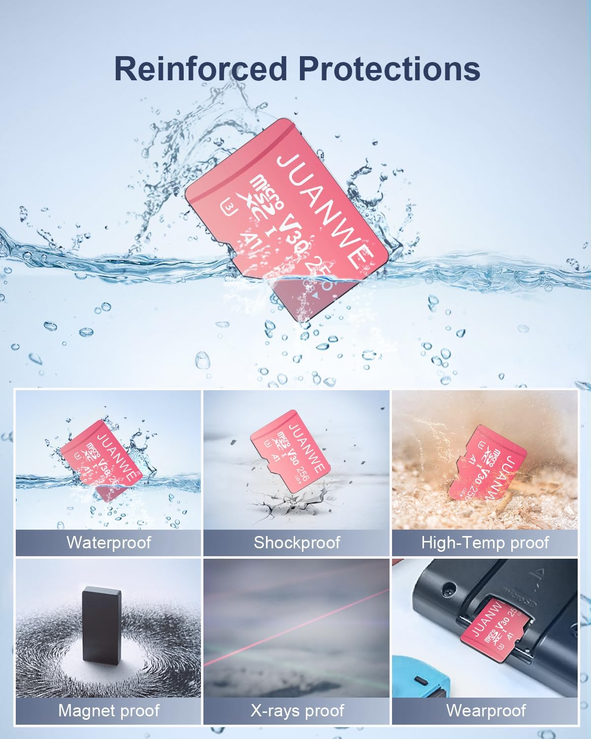 JUANWE 256GB Micro SD Card 4K V30 + Adapter 256GB microSDXC UHS-I SD Card C10 U3 A1 Memory Card for Nintendo-Switch, Pink