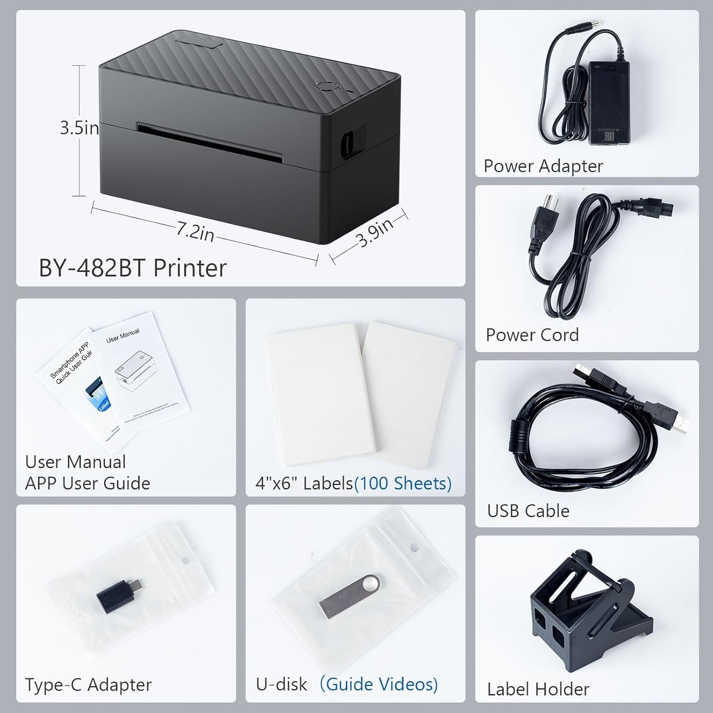 Label Printer, Bluetooth Shipping Label Printer with Black Label Holder, 4x6 Thermal Printer for Shipping Packages, Compatible with Android, iOS, Windows, Mac, Chromebook, Amazon, Ebay, UPS