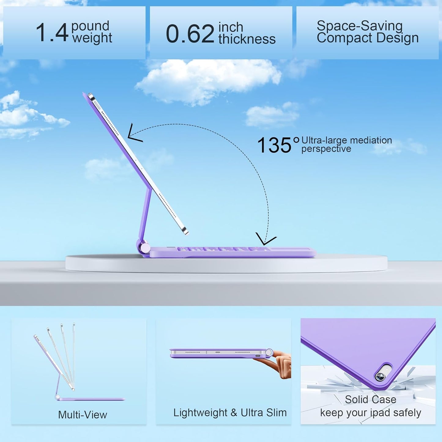 for iPad 11th (A16) & 10th Generation Case with Keyboard – Magic-Style Magnetic – Floating Cantilever Stand - Multi-Touch Trackpad Keyboard Case for iPad 11 inch 2025&10th Gen 10.9 inch (Light Purple)