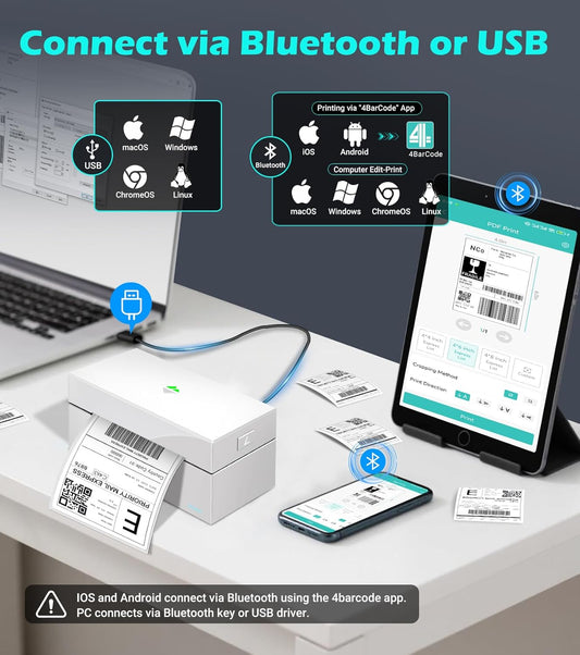 ORGBRO Bluetooth Thermal Shipping Label Printer, Z1-Plus Wireless 4X6 Shipping Label Printer for Small Business Office or Home Support iPhone Android Windows macOS Chrome Amazon Ebay Shopify USPS