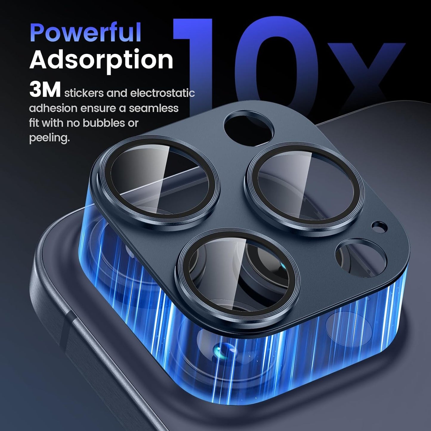 Tensea for iPhone 16 Pro/iPhone 16 Pro Max/iPhone 15 Pro/iPhone 15 Pro Max Camera Lens Protector, Metal Aluminum Alloy Tempered Glass Cover Camera Screen Protector Accessories, Case Friendly Blue