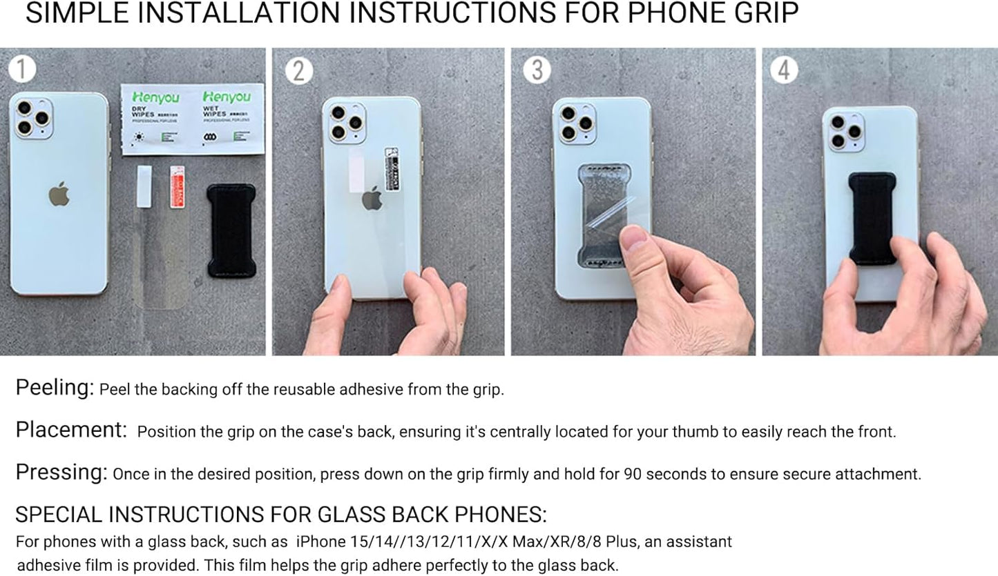 Finger Strap Phone Holder - Ultra Thin Anti-Slip Universal Cell Phone Grips Band Holder for Back of Phone -2Pack(Black)