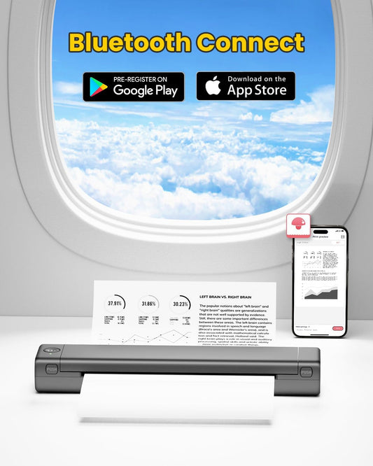 Phomemo Portable Printers Wireless for Travel, M08F Thermal Bluetooth Printer Support for 8.5"x11" US Letter, Small Inkless Printer Compatible with iOS, Android, Laptop for Car, Office, Home