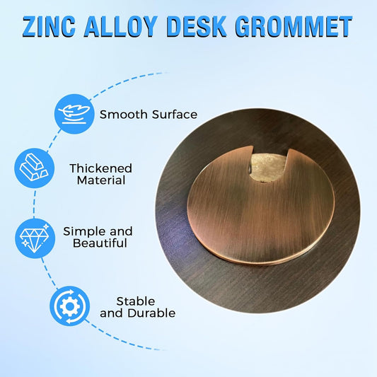 Desk Grommet 1-3/8" (35 mm), Desk Cord Hole Cover, Cable Grommet Metal Zinc Alloy Materilal, Desk Hole Grommet for Office and Home Table Cable, Detachable Cable Cord Organizer (Brushed Silver 1 Pcs)