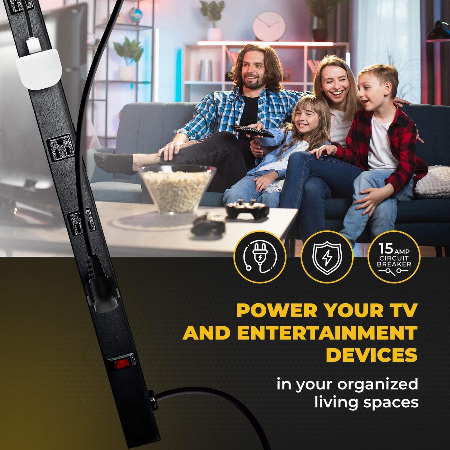 9 Black Verticle Outlets 6 Feet Power Cord Heavy Duty Metal Surge Protector Power Strip