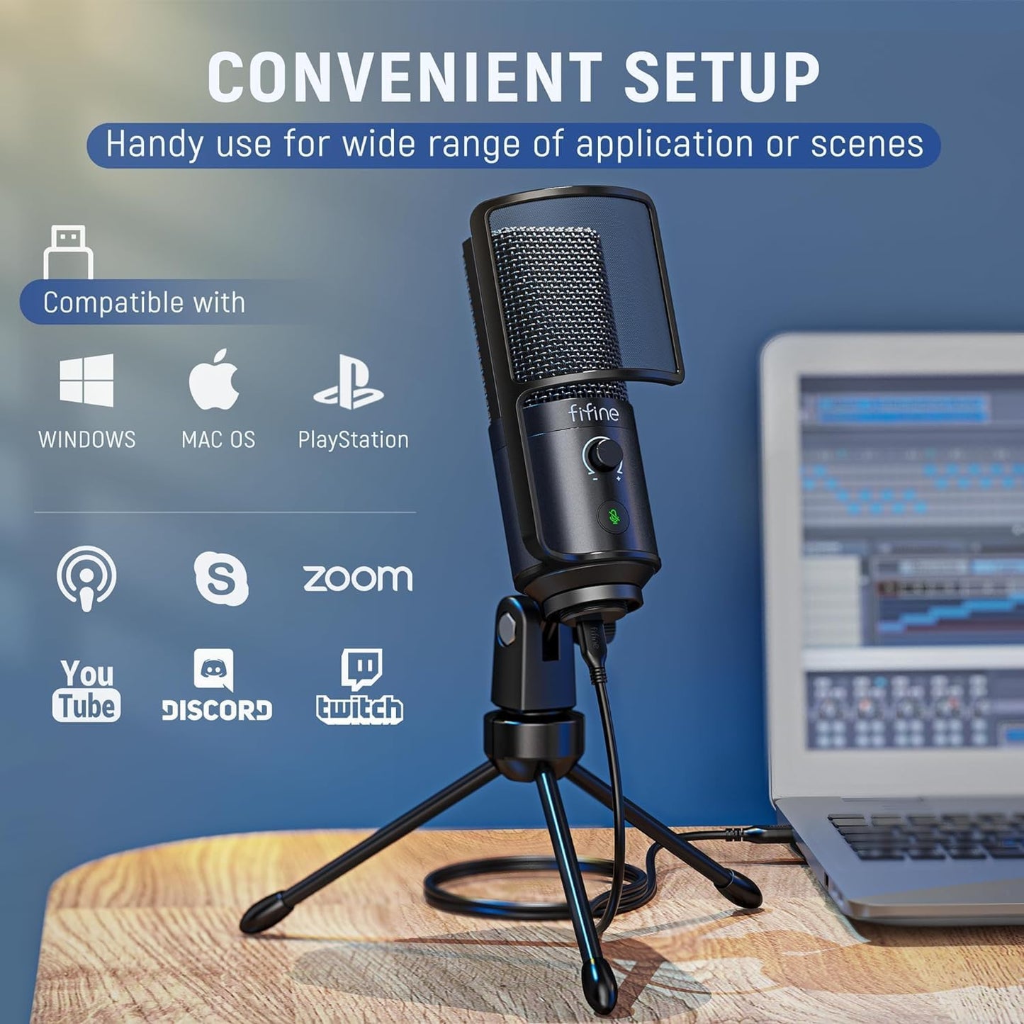 FIFINE Podcast Recording Microphone, PC USB Condenser Microphone for Streaming Vocal Music, Computer Desktop Mic with Mute Button for Windows/Mac OS-K669PRO1