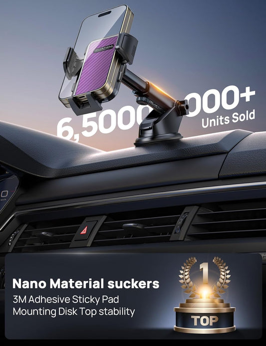 GUANDA TECHNOLOGIES CO., LTD. Dashboard Phone Holders for Your Car, Military Grade Stable, Non-Slip Silicone Carbon Fiber Car Phone Mount, Rotatable Suction Cup for All Phones, Purple