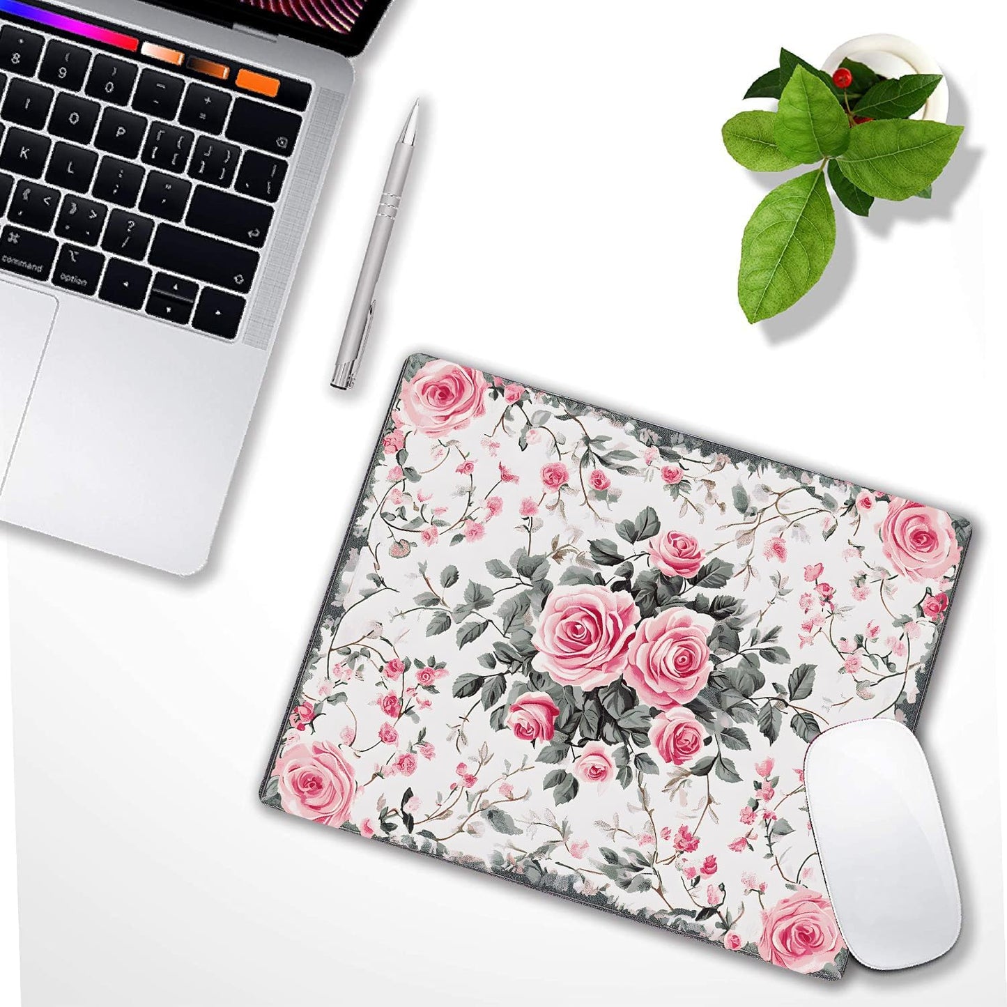 Vintage Flower Floral Custom Mouse Pad with Non-Slip Rubber, Small Square Design for Wireless Laptop & Computer Mouse Pads for Desk, 9.5 x 7.9 inch Smooth Surface for Gaming & Office