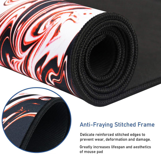 Large Extended Mouse Pad with Stitched Edges, Durable Non-Slip Natural Rubber Base, Waterproof Computer Keyboard Pad Mat for Esports Pros/Gamer/Desktop/Office/Home - Marble Red