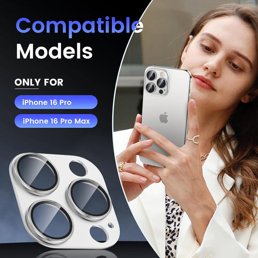 Tensea for iPhone 16 Pro/iPhone 16 Pro Max/iPhone 15 Pro/iPhone 15 Pro Max Camera Lens Protector, Metal Aluminum Alloy Tempered Glass Cover Camera Screen Protector Accessories, Case Friendly