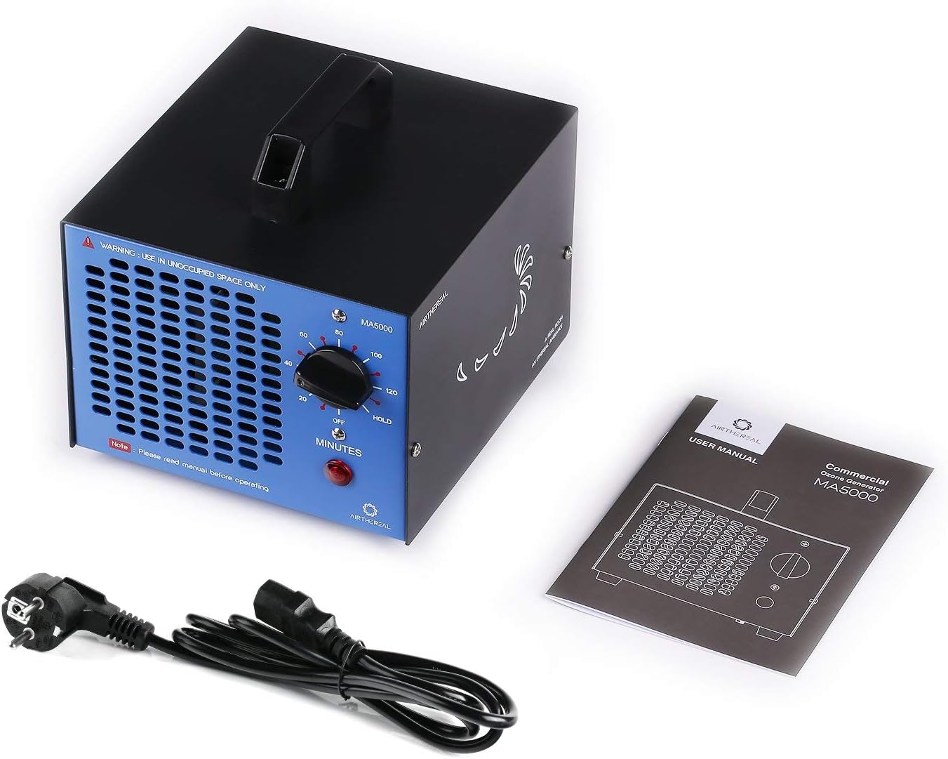 Airthereal MA5000 Commercial Ozone Generator, High Capacity Ozone Machine Odor Removal - Home Air Ionizers O3 Deodorizer for Rooms, Smoke, Cars and Pets, Eliminate Odors up to 2000sq.ft., Blue