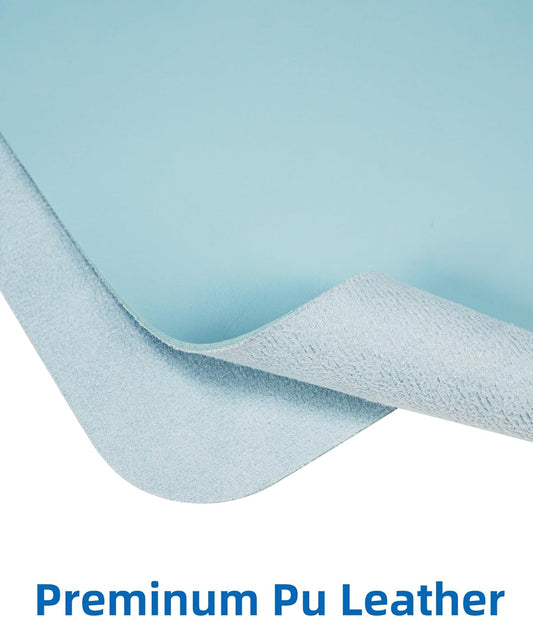 AFIING Leather Desk Pad Protector,Mouse Pad,Office Desk Mat, Non-Slip PU Leather Desk Blotter,Large Desk mat,Waterproof Keyboard mat for Office/Home/Decor (Light Blue,35"" x 17"")