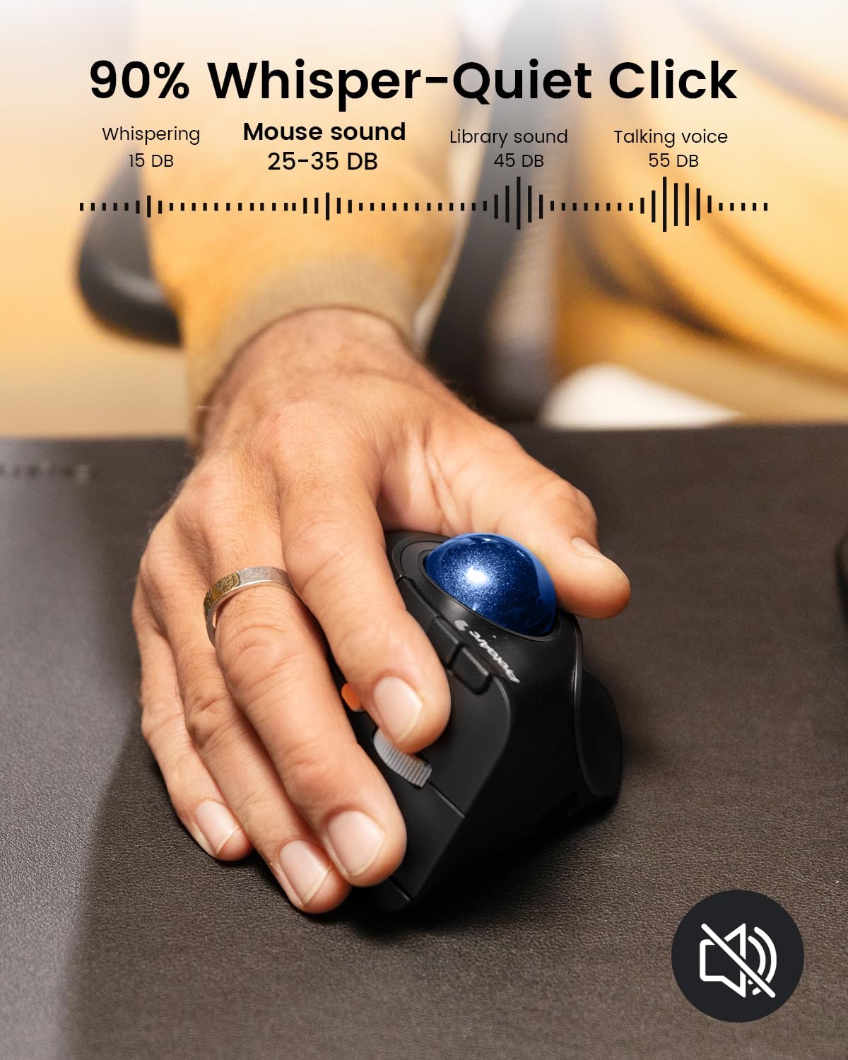 ProtoArc Vertical Wireless Trackball Mouse, EM05 NL Bluetooth Ergonomic Rollerball Mouse Rechargeable Computer Laptop Thumb Mice, 3 Device Connection, Compatible with iPad, Mac, Windows, PC-Blue