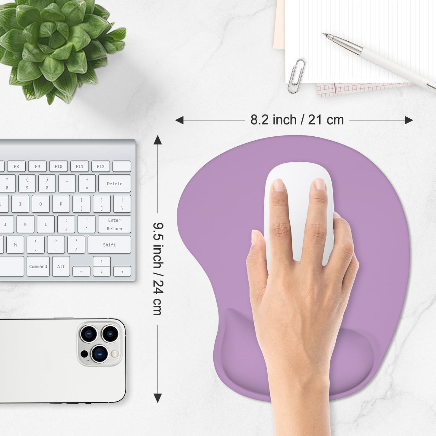 ITNRSIIET Ergonomic Mouse Pad, Cushioned Gel Wrist Rest, Non-Slip Base, Smooth Surface, Compatible with All Mice for Office & Gaming, Desk Accessory, 9.5 x 8.2 inch, Lavender Purple