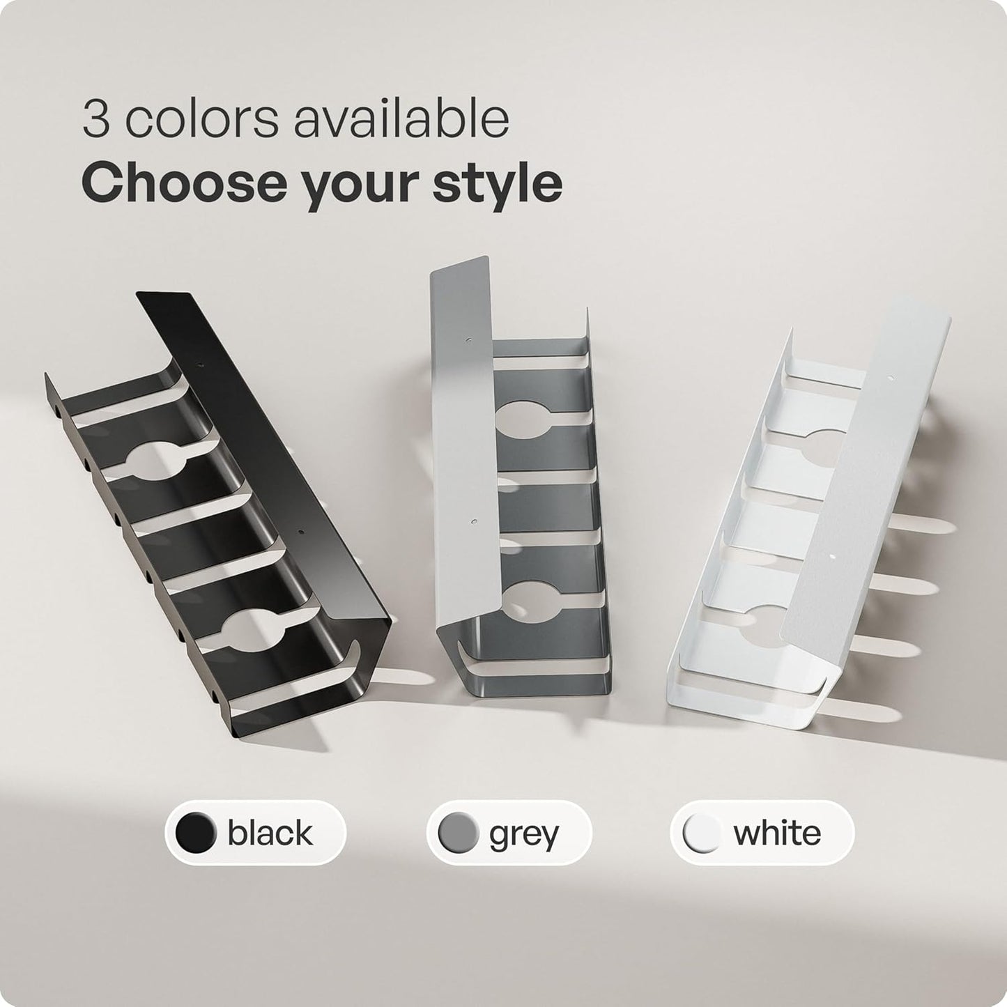 PAMO Cable Management Under Desk for Easy mounting Under-Table I Set of 3 - with 10X Cable Ties I Desk Organizer for Office/Home Office Table Thoughtful Cable Tray Holder