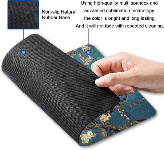 Almond Blossoms Van Gogh Mouse Pad, Oil Painting Flowers Mouse Mat, Square Waterproof Non-Slip Rubber Base MousePads for Office & Home Laptop