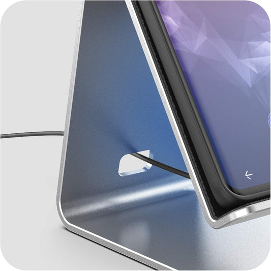 Encased PowerStand Wireless Charging Stand with Dimmable LED Backlights - Desktop Charger for iPhone, Android and Galaxy Phone Models (Aluminum Silver)