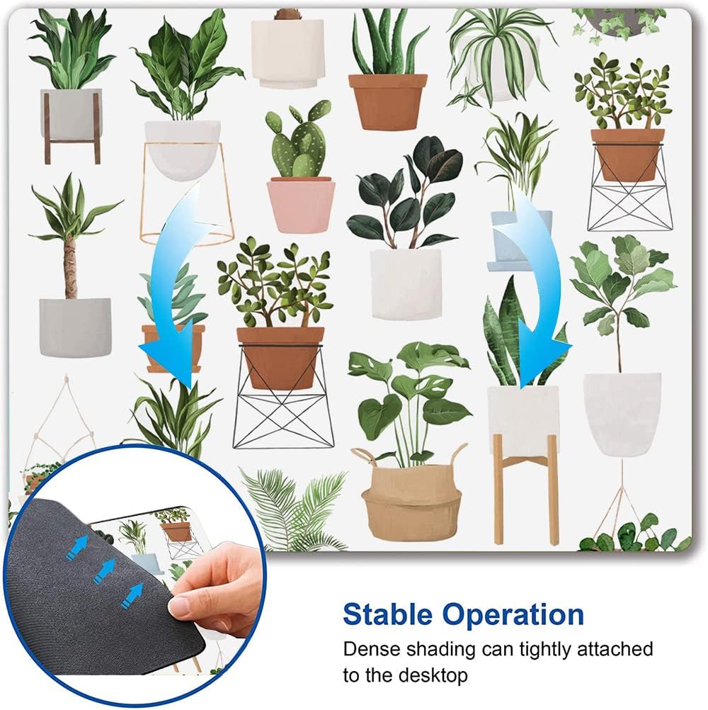 Mouse Pad, Cute House Plants Mouse Pads, Square Washable Cloth Personalized Mouse Mat with Design, Gaming Office Home Non-Slip Rubber Base Computer Mousepad