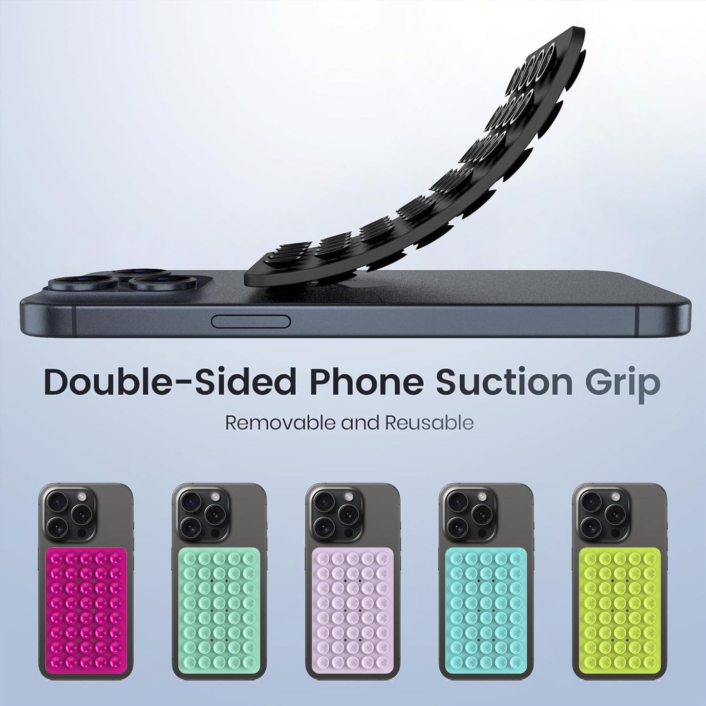 Silicone Double Sided Suction Phone Case Mount, Detachable Hands Free & Strong Grip Holder for Selfies & Videos, Compatible iPhone Android (Black, 1Pack)