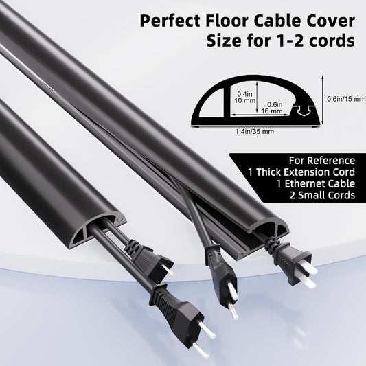 9.8ft Floor Cord Cover, Silicone Wire Hider, Hide Extension Cords, Protect Cords, Prevent Cable Trips, Heavy-Duty Adhesive-Backed Anti-Trip Cable Protector for Floor, Desk & Wall