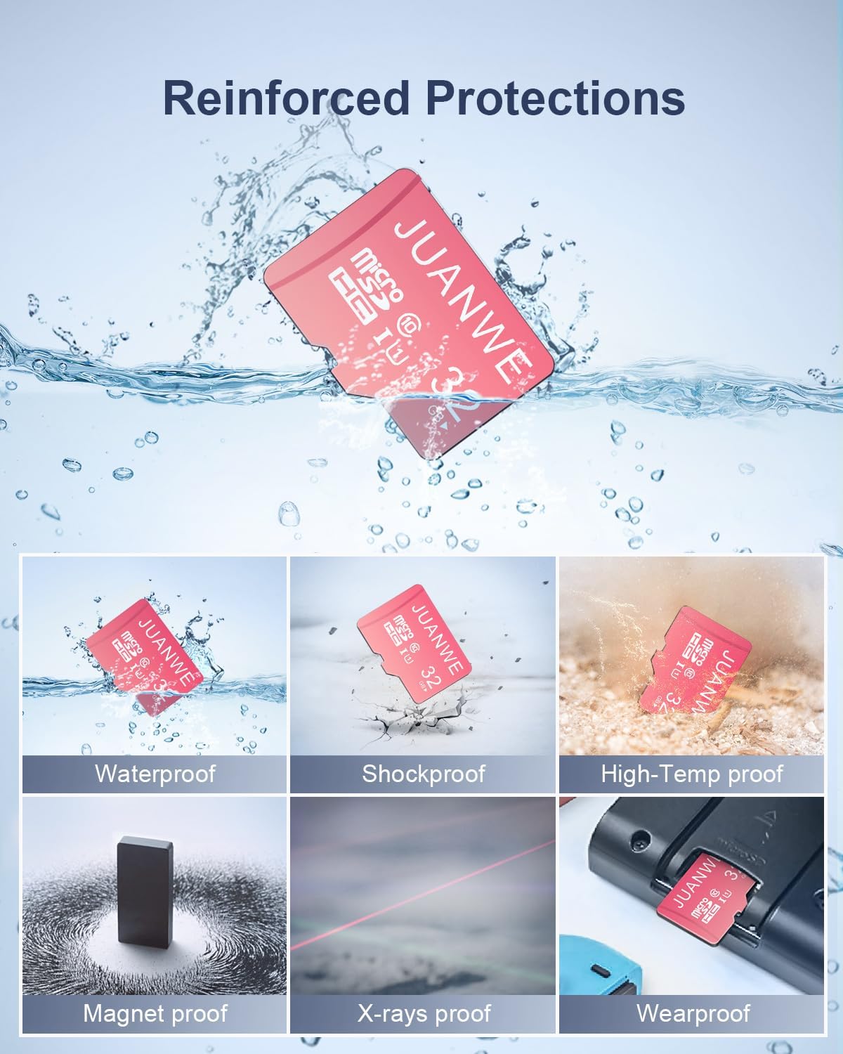 JUANWE 32GB Micro SD Cards 10 Pack Memory Card, SDHC High-Speed U1 A1 SD Card, 32GB TF Cards with 2 Adapter for Phone, Dash Cam, Security Camera (10 Pack, Pink)