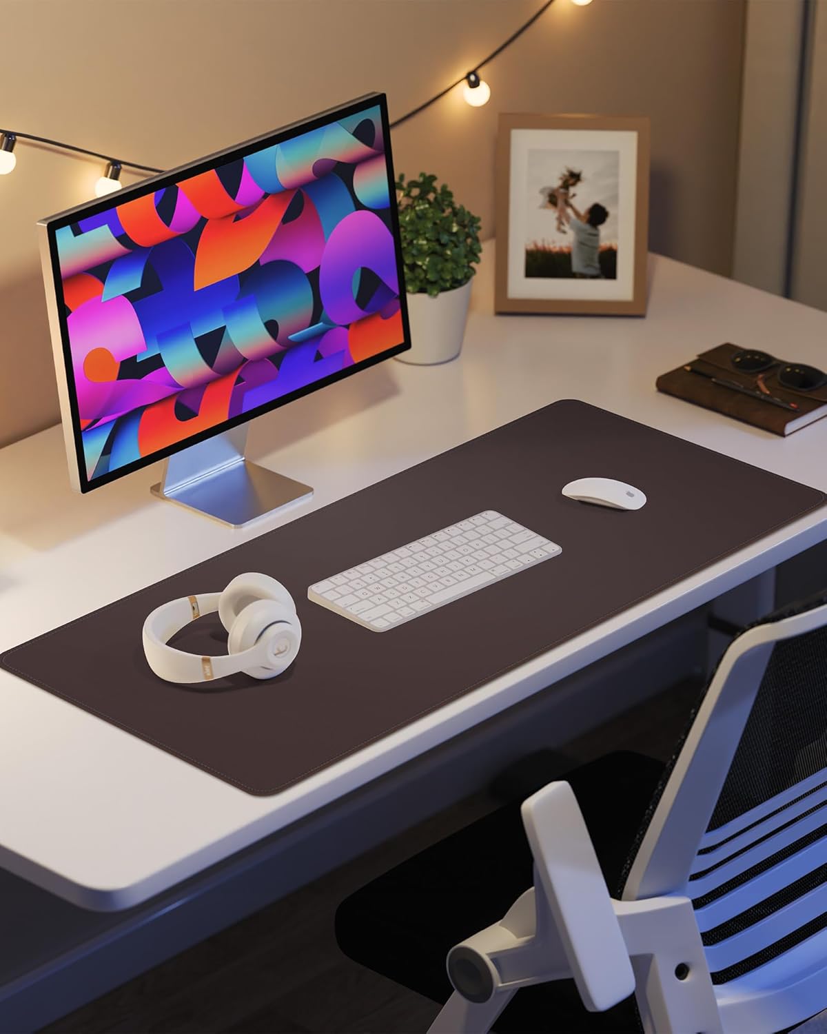 PU Leather Mouse Pad & Desk Mat - 31.5"x15.7" Large Non-Slip Office Desk Pad, Waterproof Laptop & Writing Surface, Premium Workstation Cover for Home & Office (Coffee Brown)