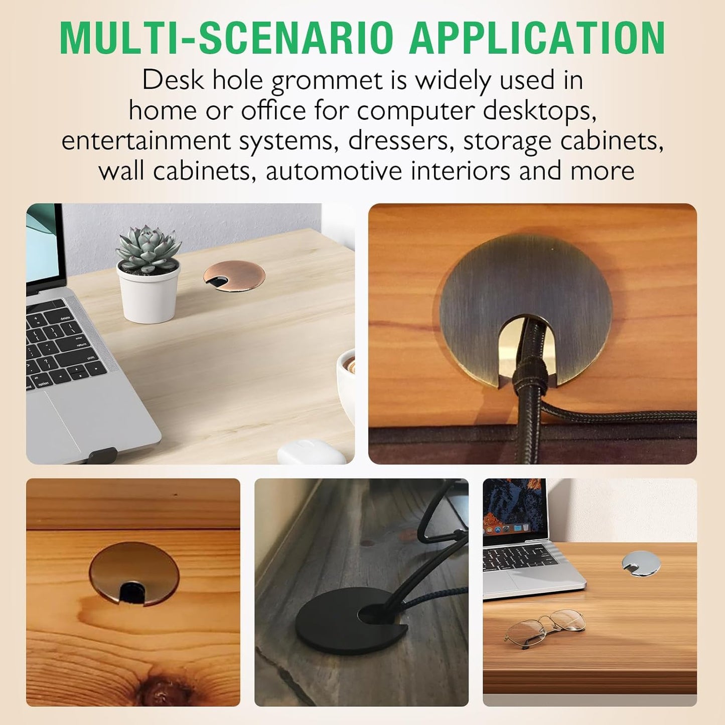 2 Pcs Desk Grommet 1-3/8" / 35 mm, Desk Cord Hole Cover, Cable Grommet Metal Zinc Alloy Materilal, Desk Hole Grommet for Home & Office Pc, Detachable Cable Cord Organizer-Bronze