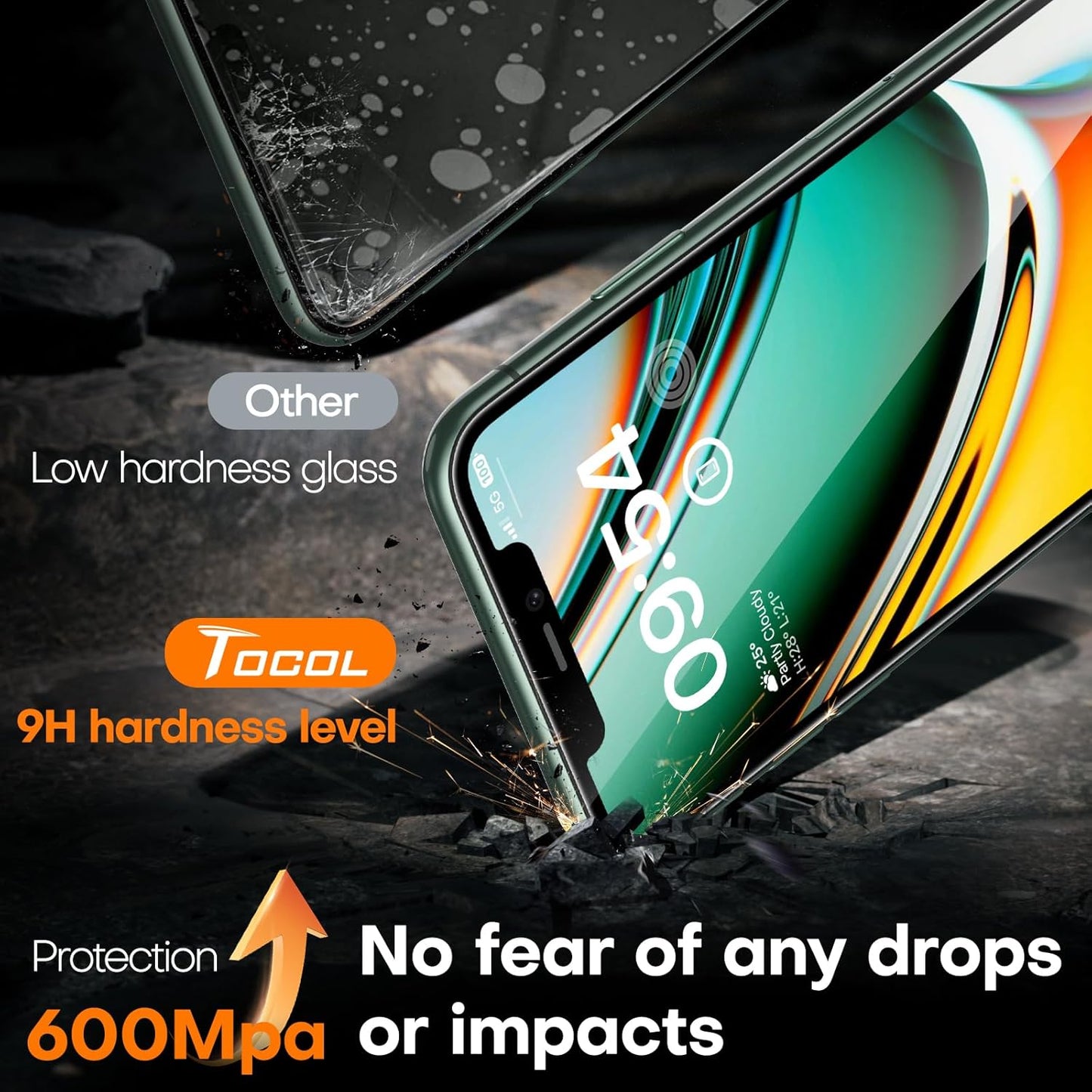 TOCOL for iPhone 11 Pro/iPhone XS/iPhone X Screen Protector 9H Hardness Military Grade Shatterproof HD Tempered Glass Full Coverage Easy Installation Case Friendly 2 Pack