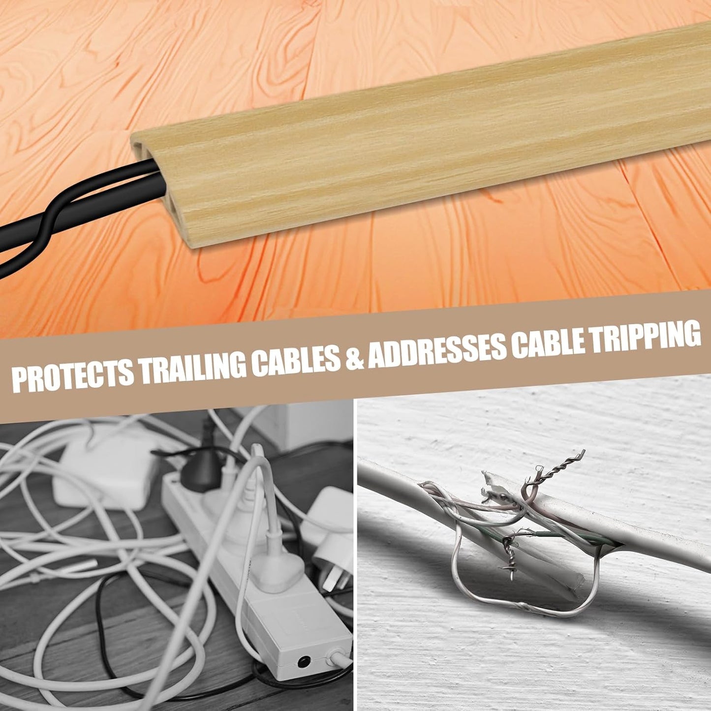 Floor Cord Cover Self Adhesive Cord Hider,3.3FT Cable Management, Extension Strip Protector for Wires, Prevent Cable Trips for Offices, Gyms, Exhibitions Cavity:0.51"(W) x0.3(H) WoodLightyellow